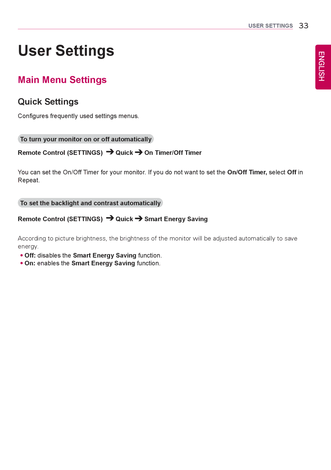 LG Electronics 42LS75A 49LS75A 55LS75A owner manual Main Menu Settings, Quick Settings 