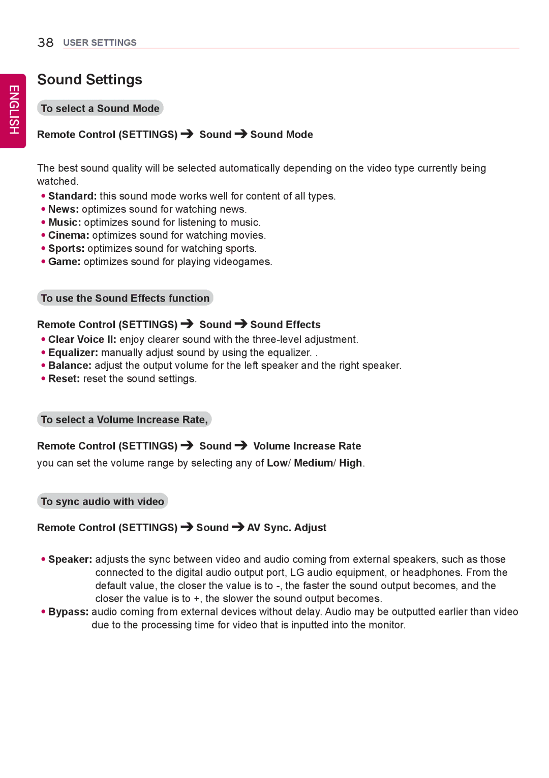 LG Electronics 42LS75A 49LS75A 55LS75A owner manual Sound Settings 