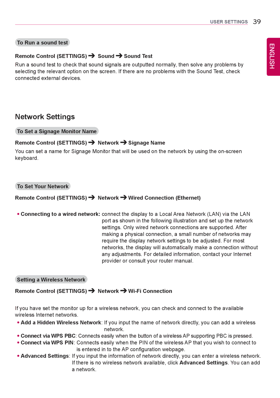 LG Electronics 42LS75A 49LS75A 55LS75A owner manual Network Settings, To Set Your Network Remote Control Settings 