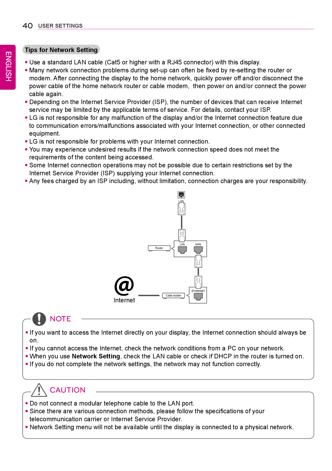 LG Electronics 42LS75A 49LS75A 55LS75A owner manual Tips for Network Setting 