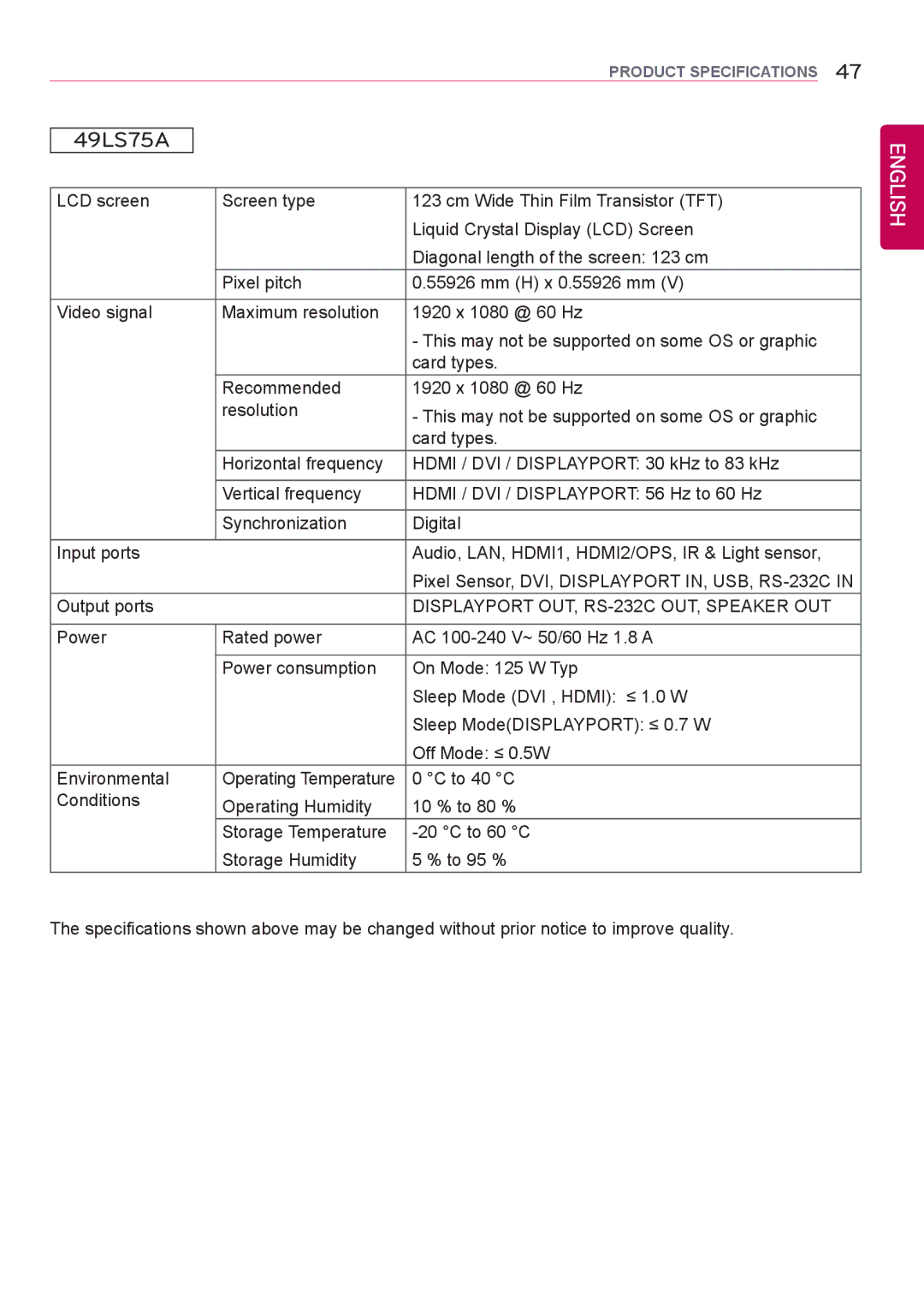 LG Electronics 42LS75A 49LS75A 55LS75A owner manual 