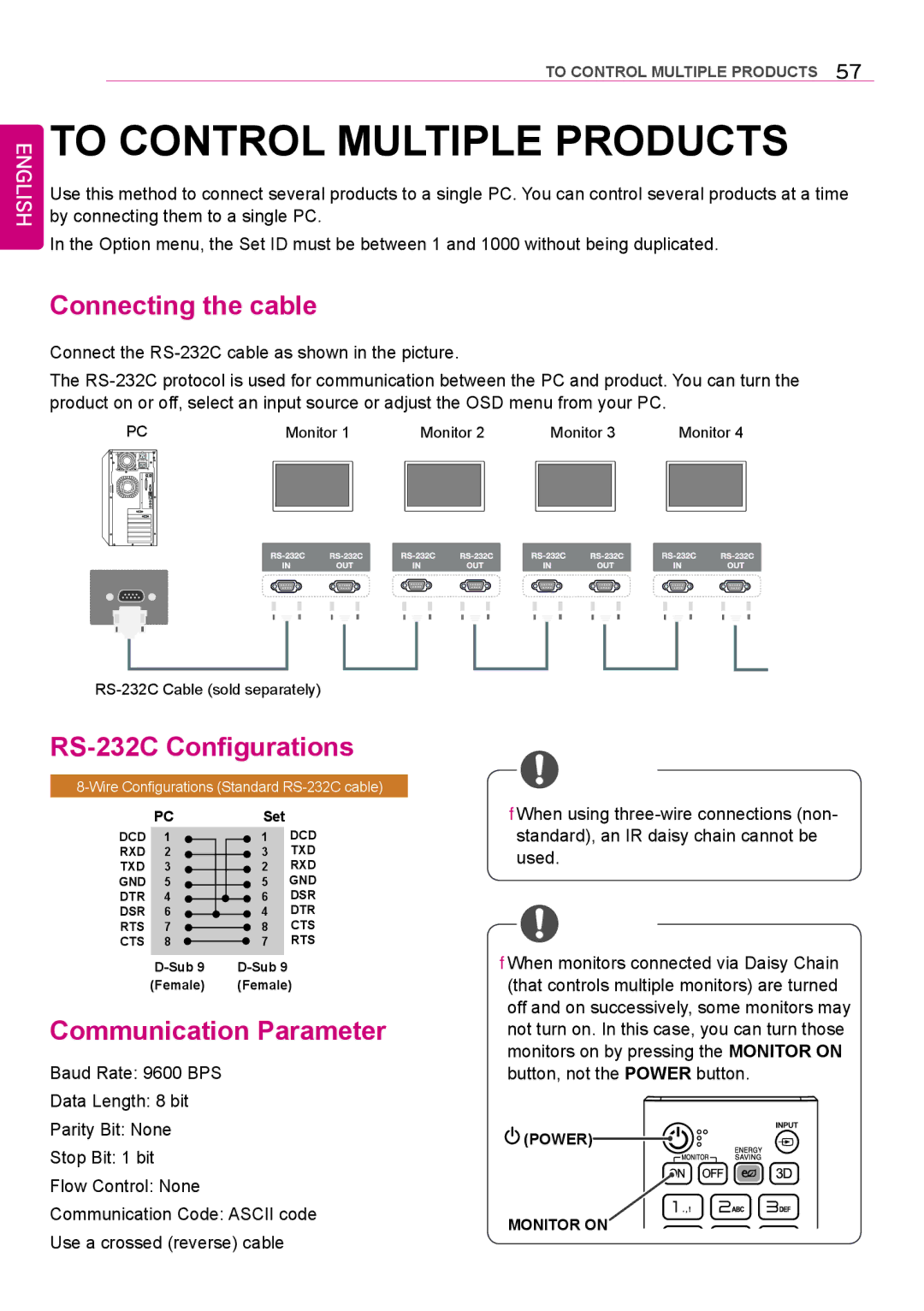 LG Electronics 42LS75A 49LS75A 55LS75A To Control Multiple Products, Connecting the cable, RS-232C Configurations, Set 