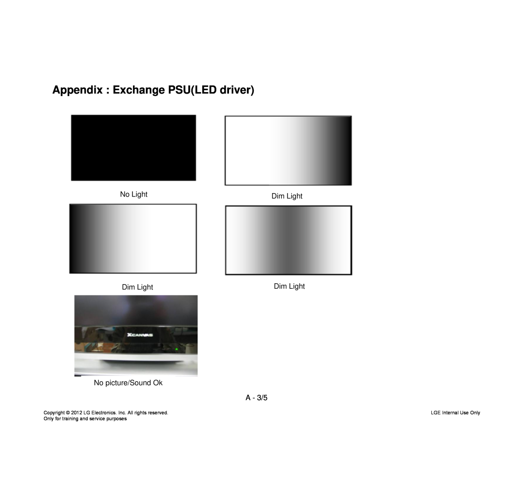 LG Electronics 42LT640H-ZA service manual Appendix Exchange PSULED driver, No Light, Dim Light, No picture/Sound Ok A - 3/5 