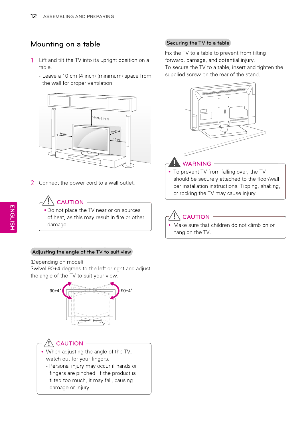 LG Electronics 42LT670H, 37LT670H, 32LT670H, 26LT670H manual Mounting on a table 