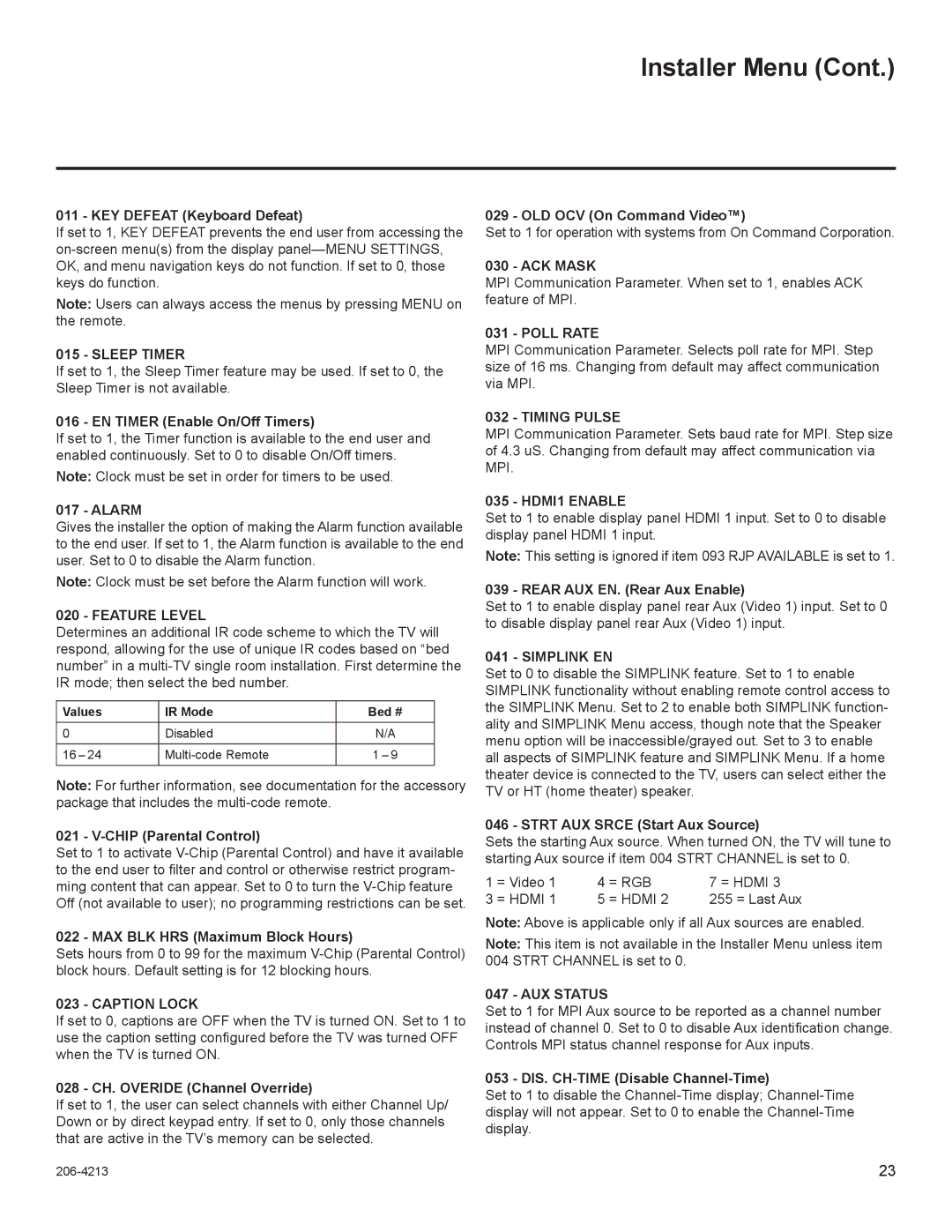 LG Electronics 26LT670H Sleep Timer, Feature Level, Caption Lock, Poll Rate, Timing Pulse, HDMI1 Enable, Simplink EN 