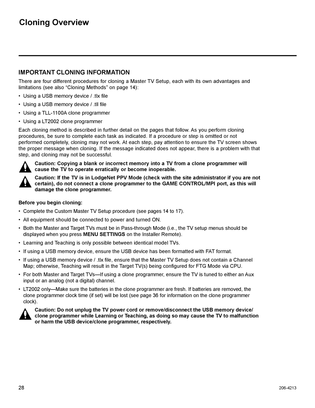 LG Electronics 42LT670H, 37LT670H, 32LT670H, 26LT670H setup guide Cloning Overview, Before you begin cloning 