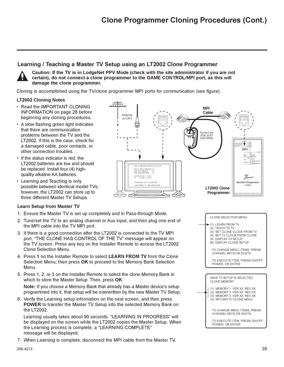 LG Electronics 26LT670H, 42LT670H, 37LT670H, 32LT670H setup guide LT2002 Cloning Notes, LT2002 Clone Programmer 