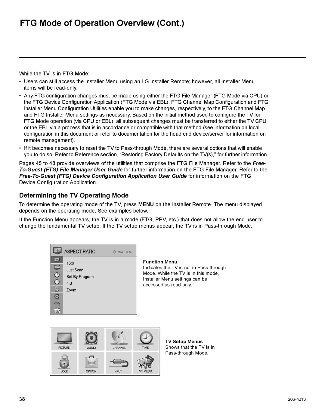 LG Electronics 32LT670H, 42LT670H, 37LT670H, 26LT670H Determining the TV Operating Mode, Function Menu, TV Setup Menus 