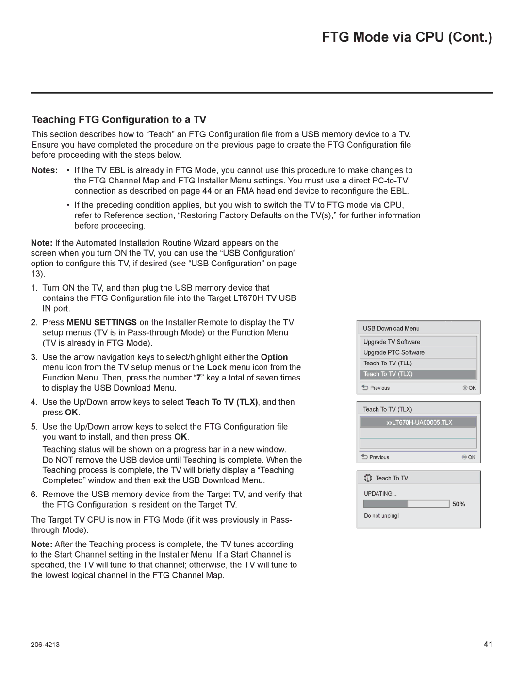 LG Electronics 37LT670H, 42LT670H, 32LT670H, 26LT670H setup guide Teaching FTG Configuration to a TV 