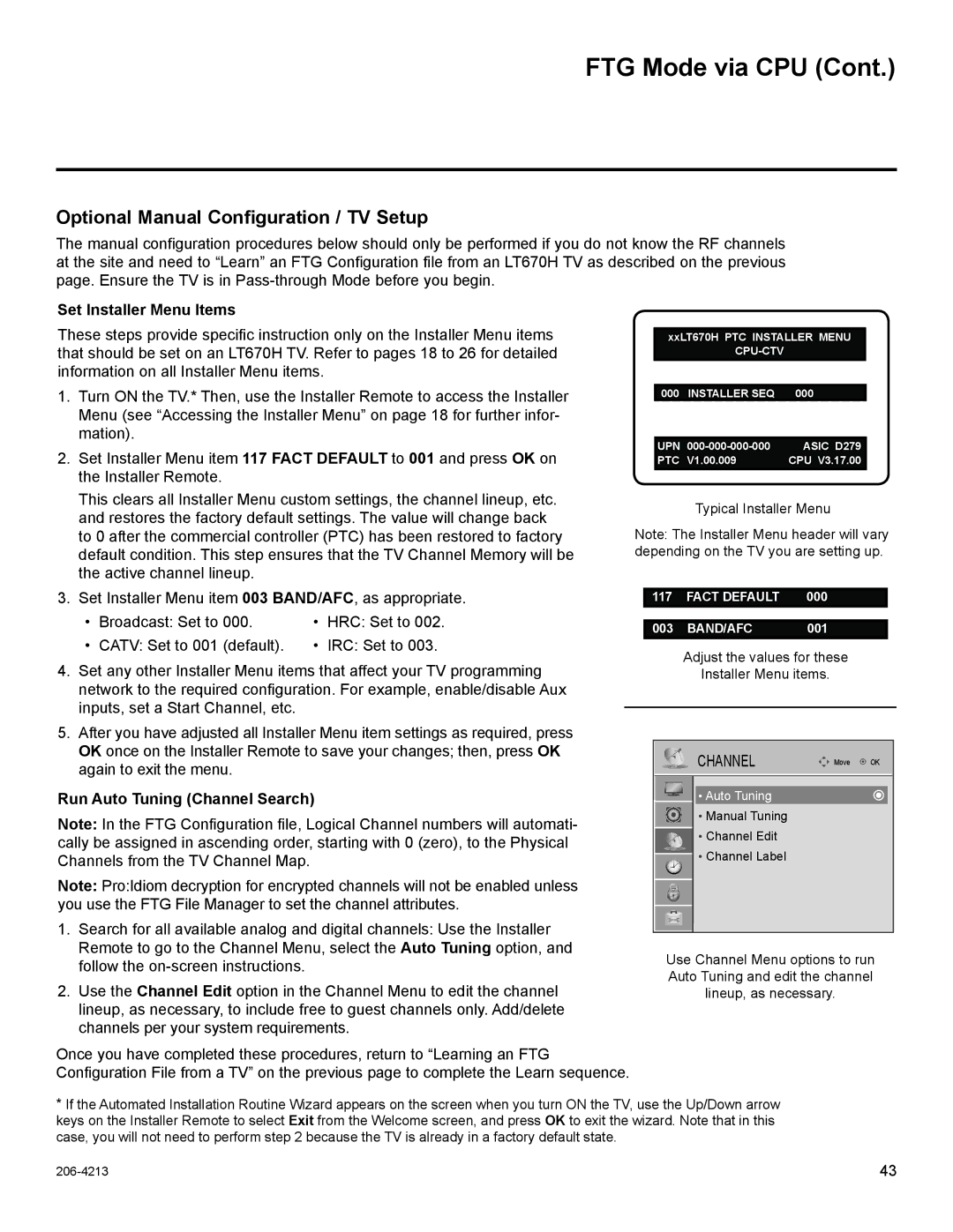 LG Electronics 26LT670H, 42LT670H, 37LT670H Optional Manual Configuration / TV Setup, Run Auto Tuning Channel Search 