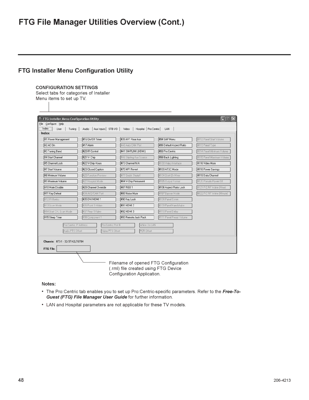 LG Electronics 42LT670H, 37LT670H, 32LT670H, 26LT670H FTG Installer Menu Configuration Utility, Configuration Settings 