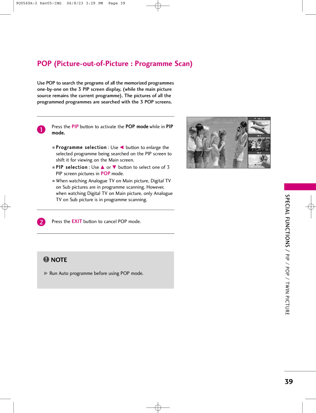 LG Electronics 50PC1D, 42PC1DV, 42PC1DG manual POP Picture-out-of-Picture Programme Scan 