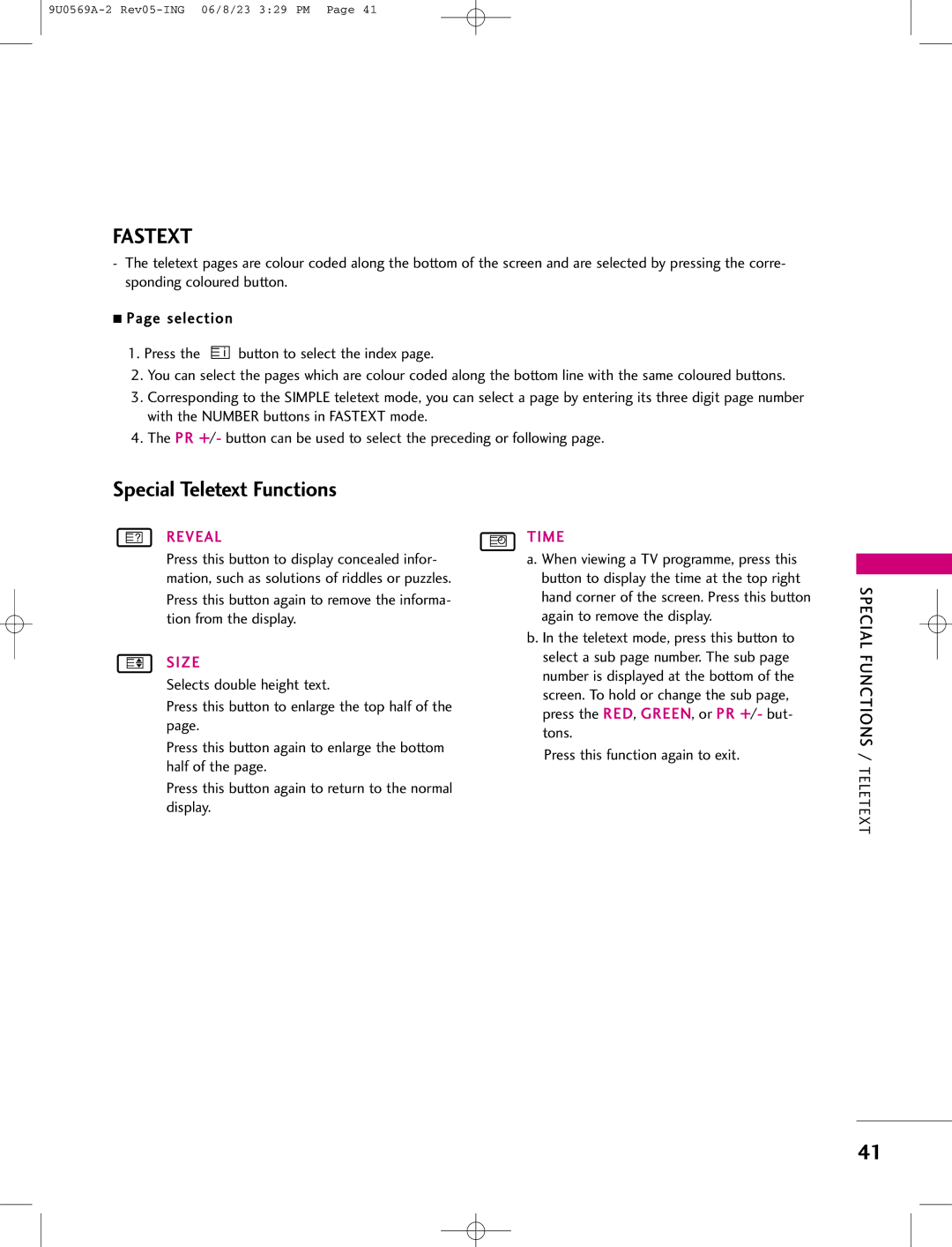 LG Electronics 42PC1DG, 42PC1DV, 50PC1D manual Fastext, Special Teletext Functions 