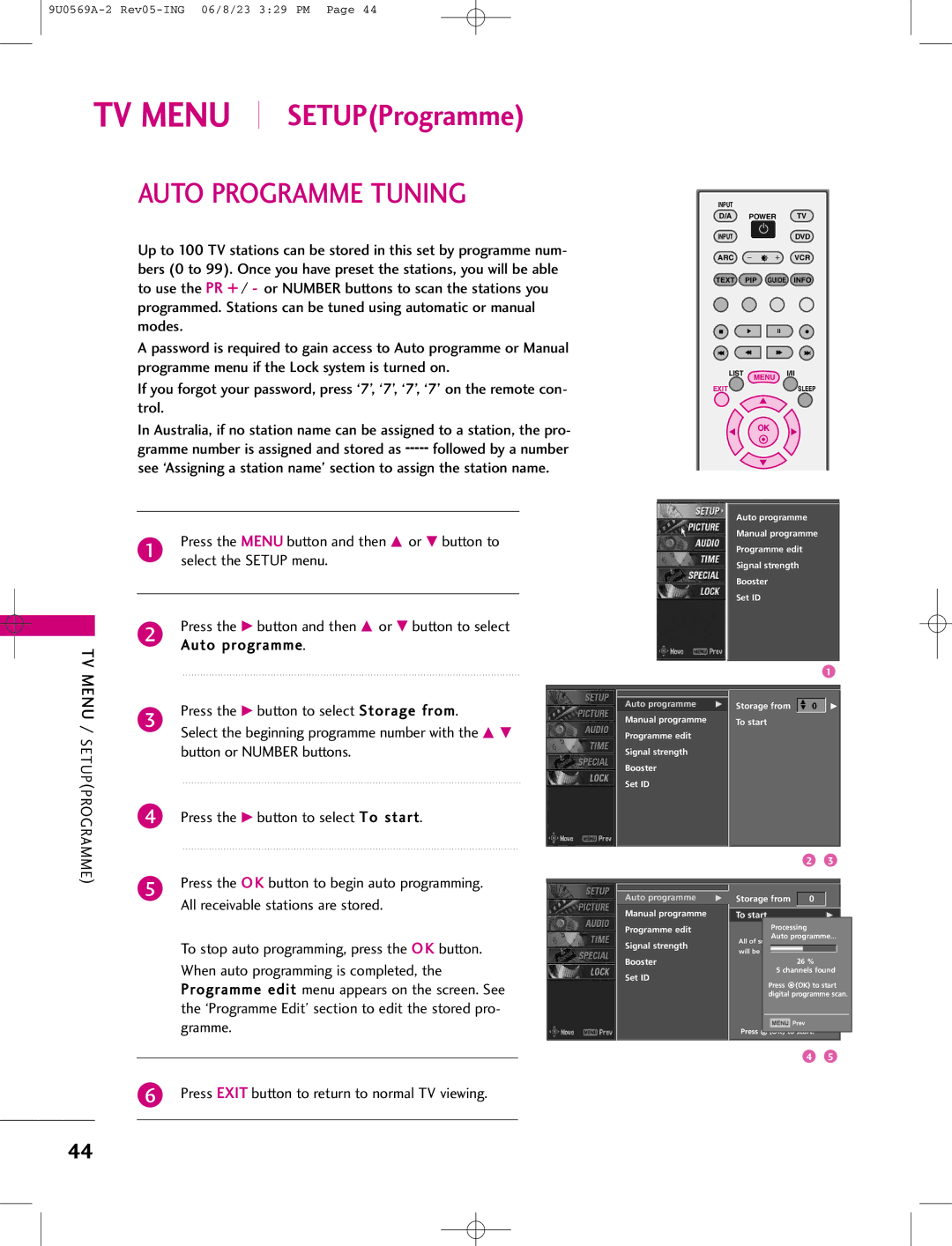 LG Electronics 42PC1DG, 42PC1DV, 50PC1D manual Auto Programme Tuning 