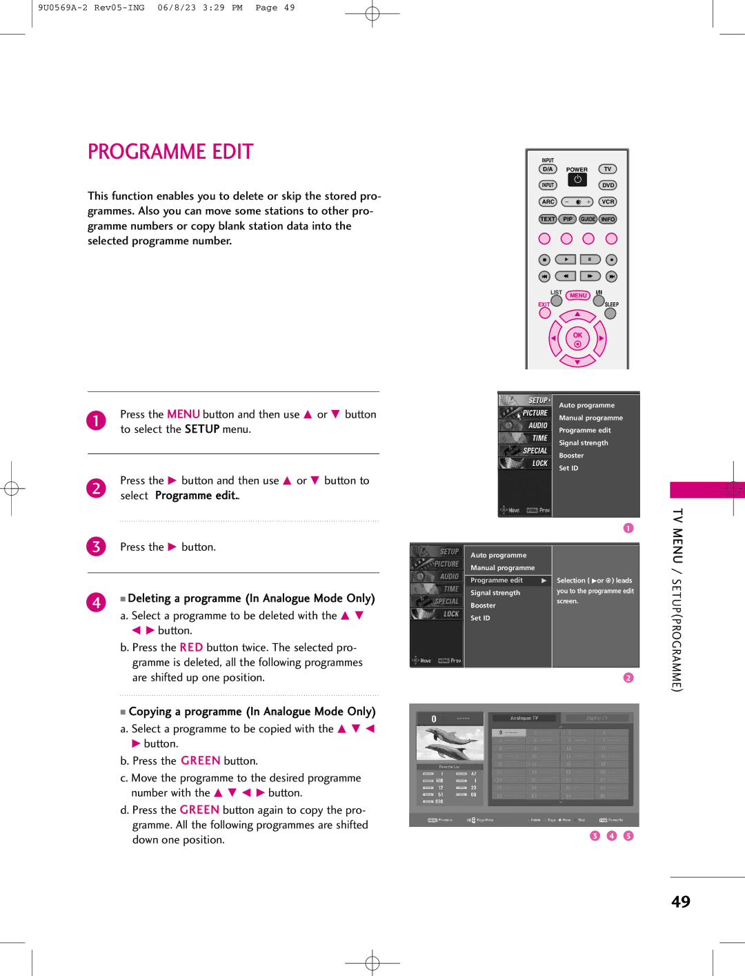 LG Electronics 42PC1DV, 42PC1DG, 50PC1D manual Programme Edit 