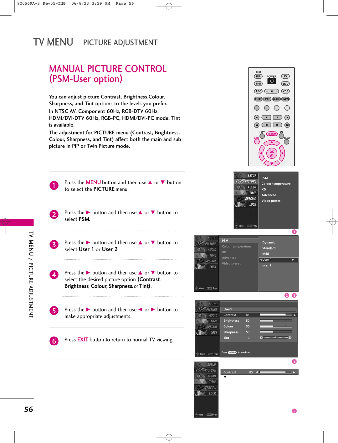 LG Electronics 42PC1DG, 42PC1DV, 50PC1D manual Manual Picture Control PSM-User option 