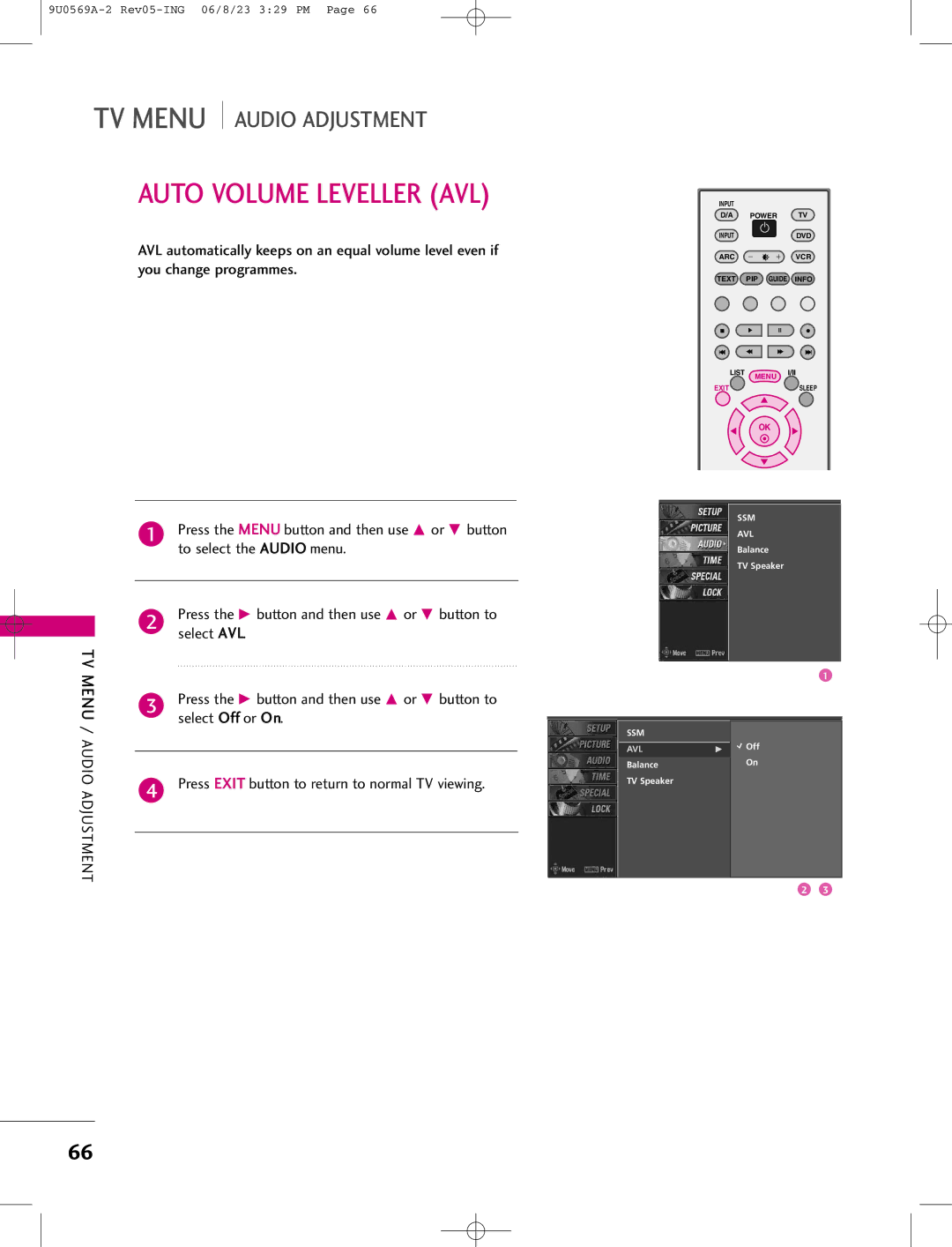 LG Electronics 50PC1D, 42PC1DV, 42PC1DG manual Auto Volume Leveller AVL, Select Off or On 