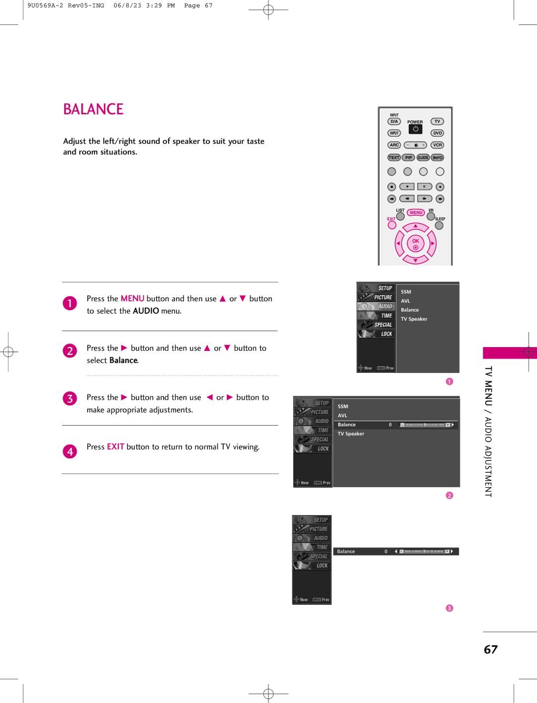 LG Electronics 42PC1DV, 42PC1DG, 50PC1D manual Balance 