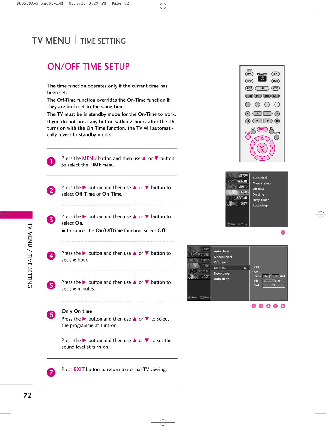 LG Electronics 50PC1D manual ON/OFF Time Setup, Select Off Time or On Time, To cancel the On/Off time function, select Off 