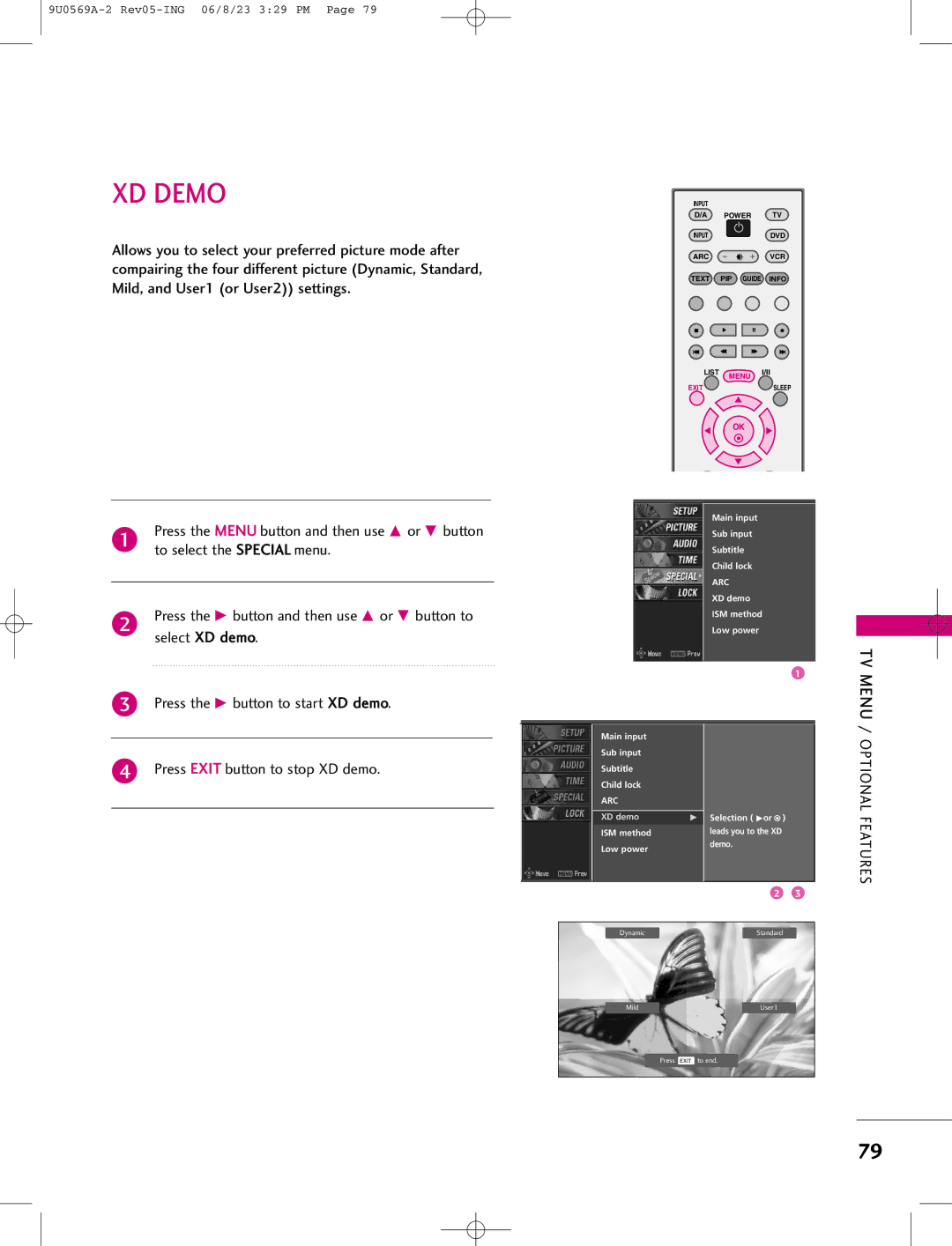 LG Electronics 42PC1DV, 42PC1DG, 50PC1D manual XD Demo, Press Exit button to stop XD demo 