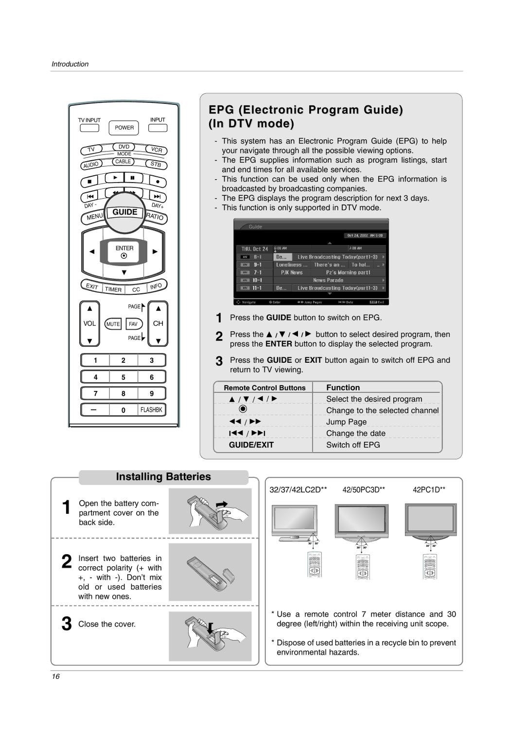 LG Electronics 42PC1DVH, 42PC3DVA, 32LC2DC, 42PC3DH, 50PC3DH, 50PC3DX F / G, Guide/Exit, Function, 32/37/42LC2D 42/50PC3D 