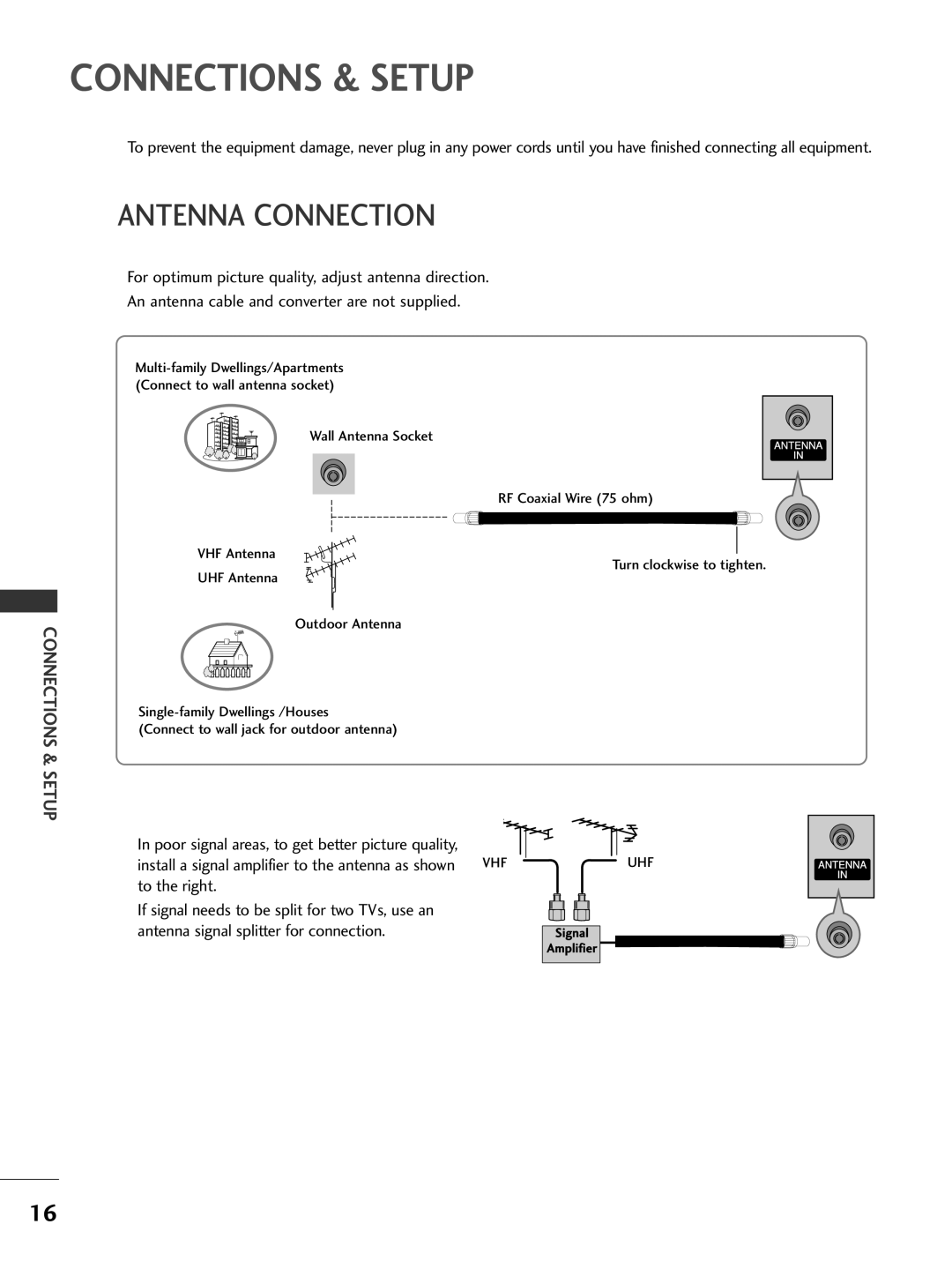 LG Electronics 42LC2R, 42PC3R, 37LC2R Antenna Connection, Poor signal areas, to get better picture quality, To the right 