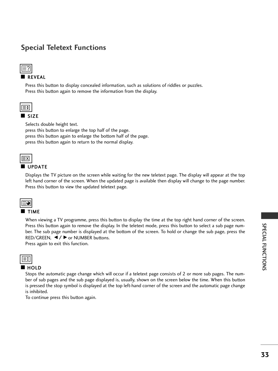 LG Electronics 50PC1R, 42PC3R, 37LC2R, 42LC2R owner manual Special Teletext Functions, Reveal 