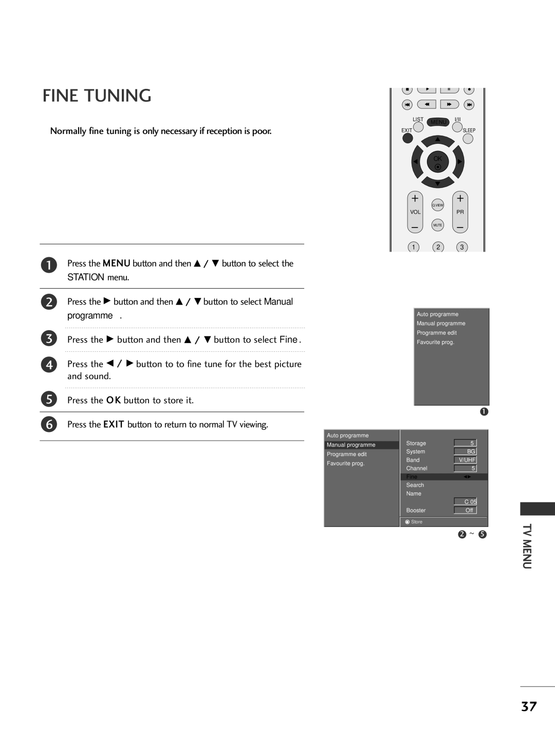 LG Electronics 50PC1R, 42PC3R, 37LC2R, 42LC2R owner manual Fine Tuning 