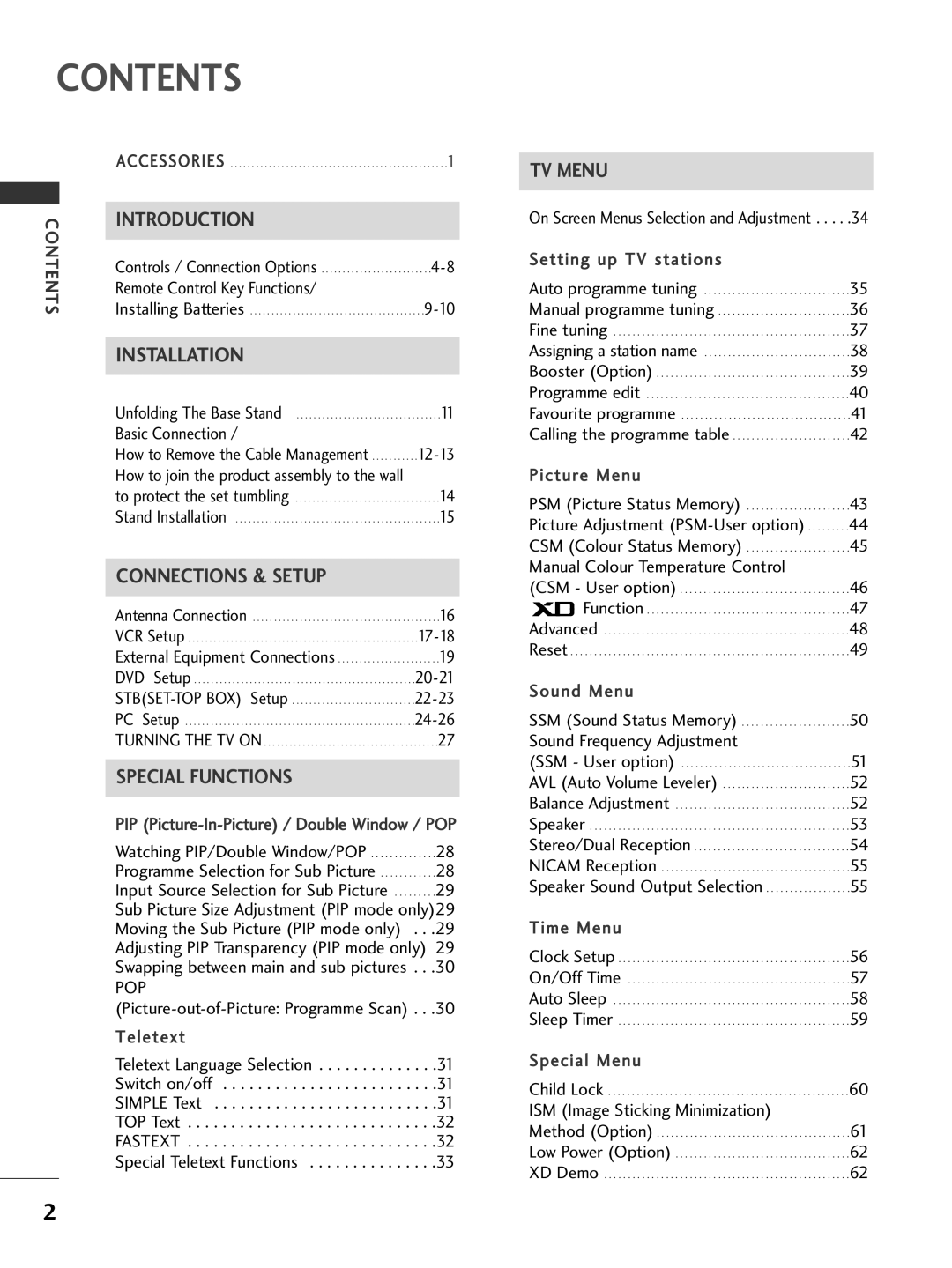 LG Electronics 42PC3R, 37LC2R, 42LC2R, 50PC1R owner manual Contents 