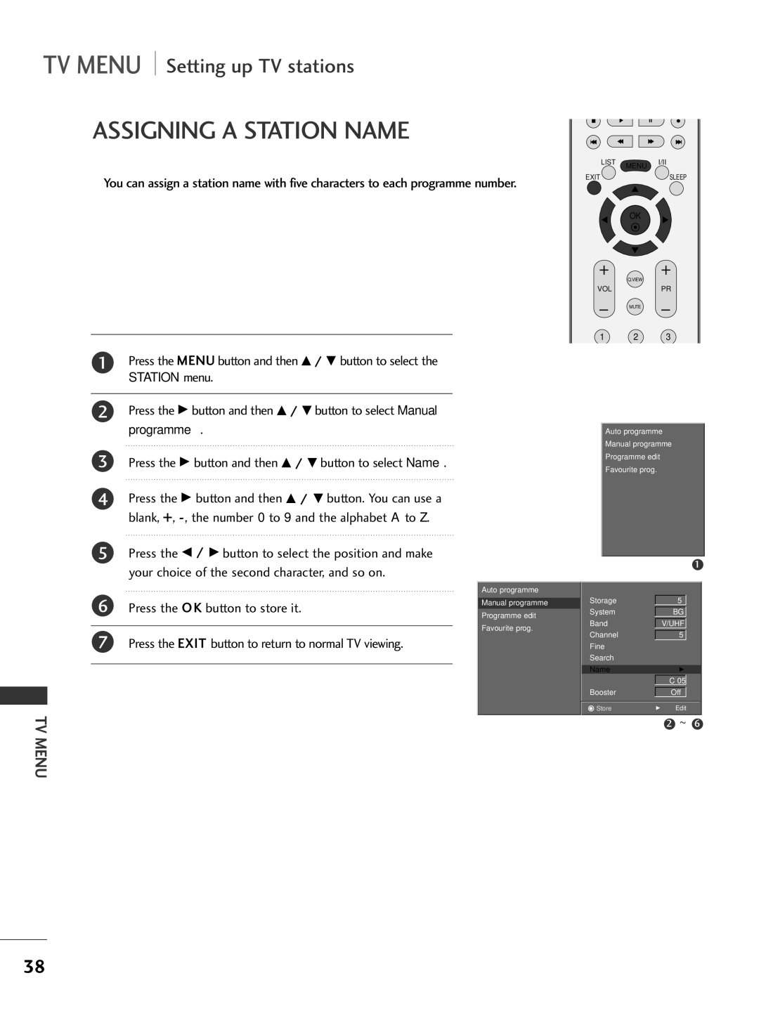 LG Electronics 42PC3R, 37LC2R, 42LC2R Assigning a Station Name, Press the G button and then D / E button to select Name 