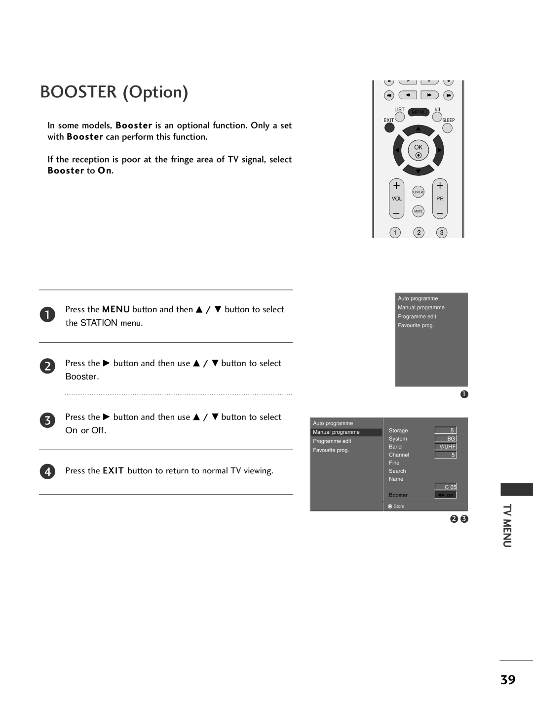 LG Electronics 37LC2R, 42PC3R, 42LC2R, 50PC1R owner manual Booster Option 