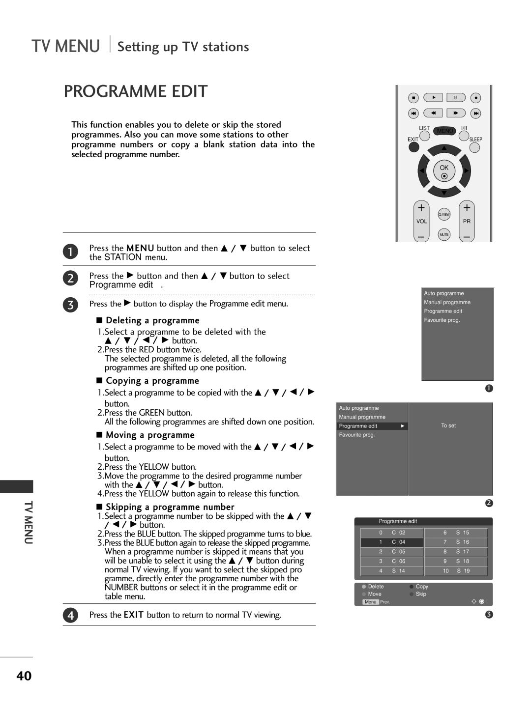 LG Electronics 42LC2R, 42PC3R, 37LC2R, 50PC1R owner manual Programme Edit 