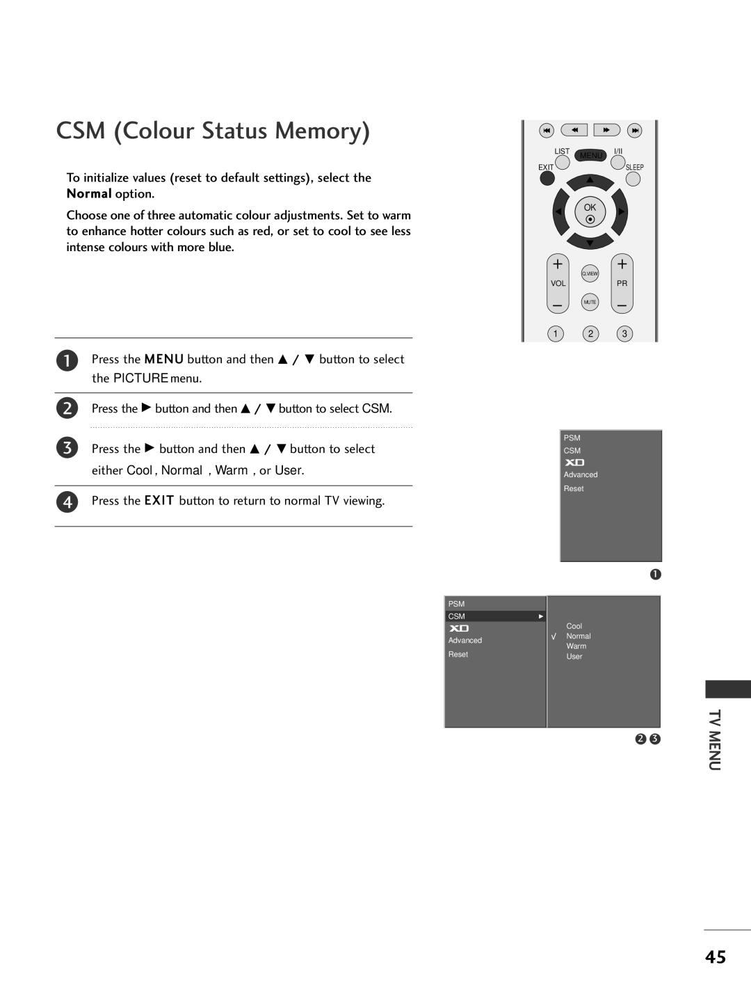 LG Electronics 50PC1R, 42PC3R, 37LC2R, 42LC2R owner manual CSM Colour Status Memory 