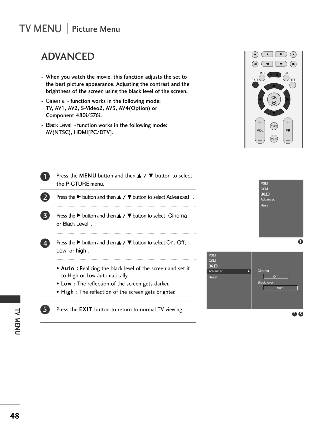 LG Electronics 42LC2R, 42PC3R, 37LC2R, 50PC1R Advanced, Press the G button and then D / E button to select On, Off 