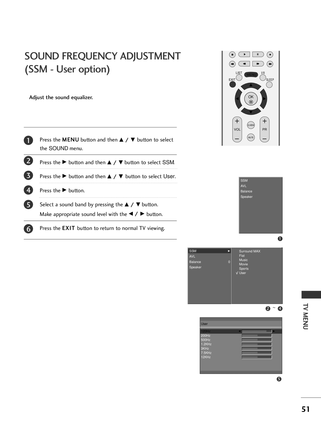 LG Electronics 37LC2R, 42PC3R, 42LC2R, 50PC1R owner manual Sound Frequency Adjustment SSM User option 