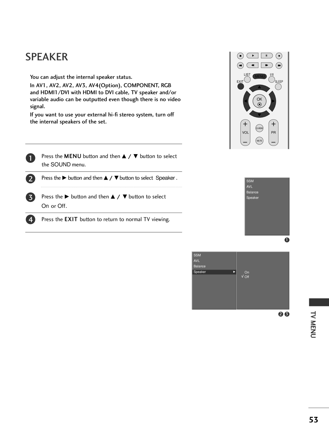 LG Electronics 50PC1R, 42PC3R, 37LC2R, 42LC2R owner manual Speaker 