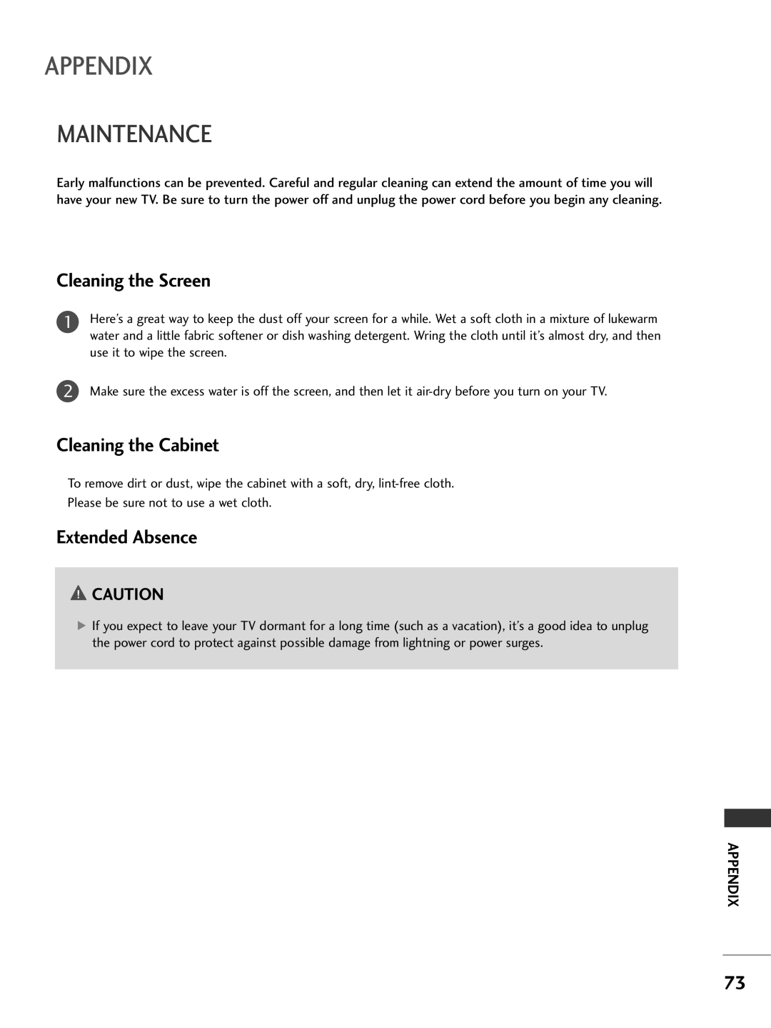 LG Electronics 50PC1R, 42PC3R, 37LC2R, 42LC2R owner manual Maintenance, Cleaning the Screen 