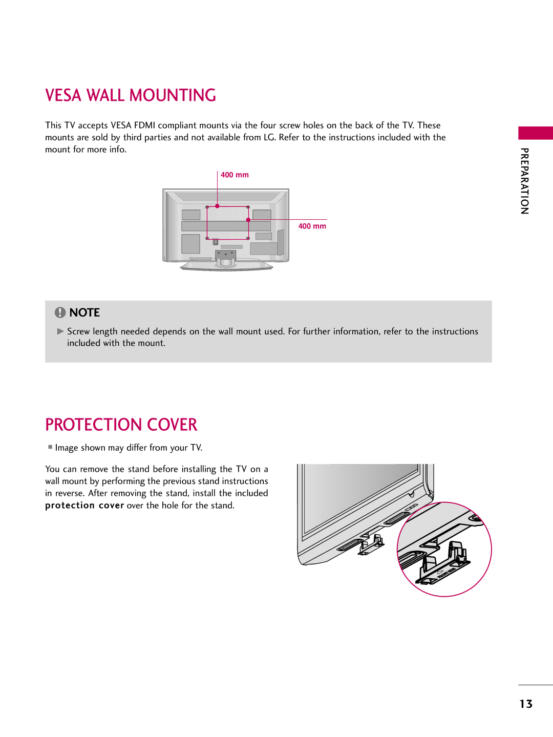 LG Electronics 50PG10, 42PG10 owner manual Vesa Wall Mounting, Protection Cover 