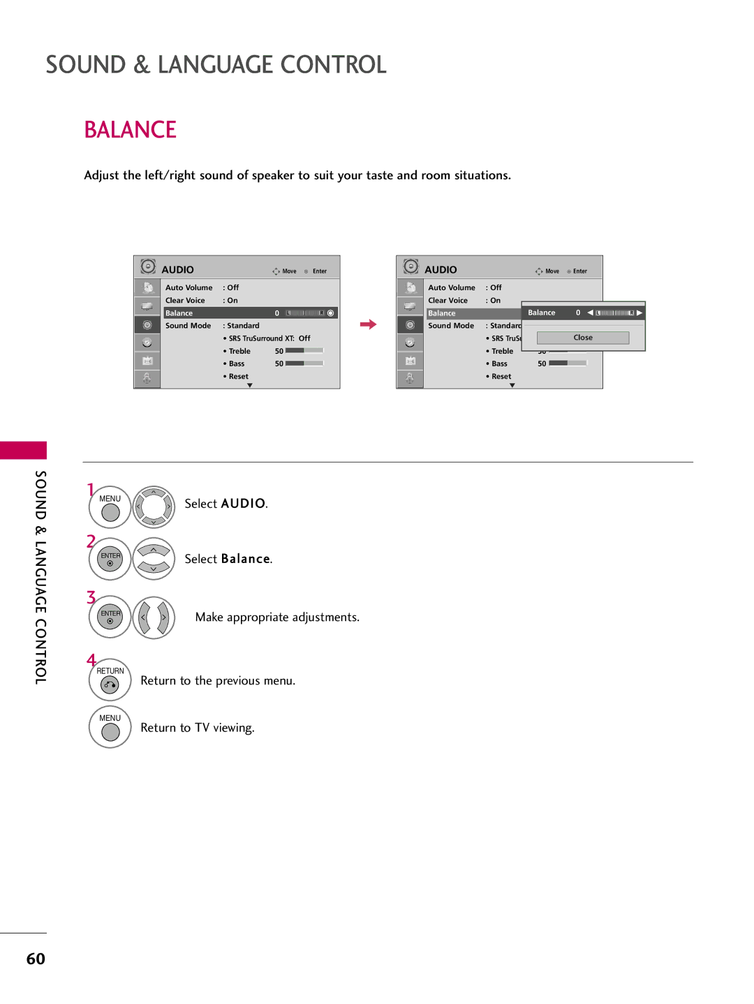 LG Electronics 42PG10, 50PG10 owner manual Balance, Sound 