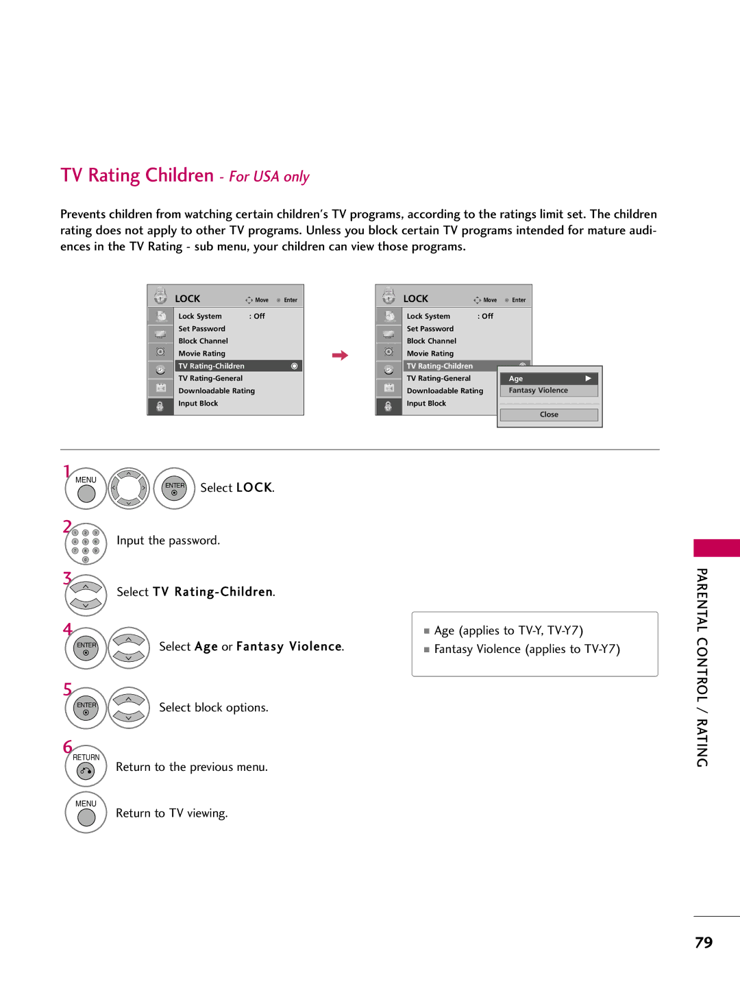 LG Electronics 50PG10, 42PG10 owner manual TV Rating Children For USA only 