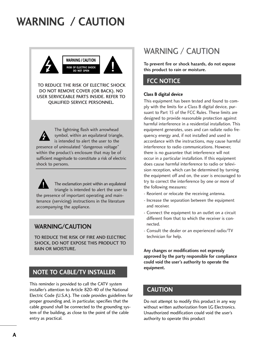 LG Electronics 42LC50C, 42PG65C, 42PG60C, 42LC5DC, 37LG515H, 37LG500H, 37LG505H, 37LC50CB, 37LC5DC1, 37LC5DCB FCC Notice 