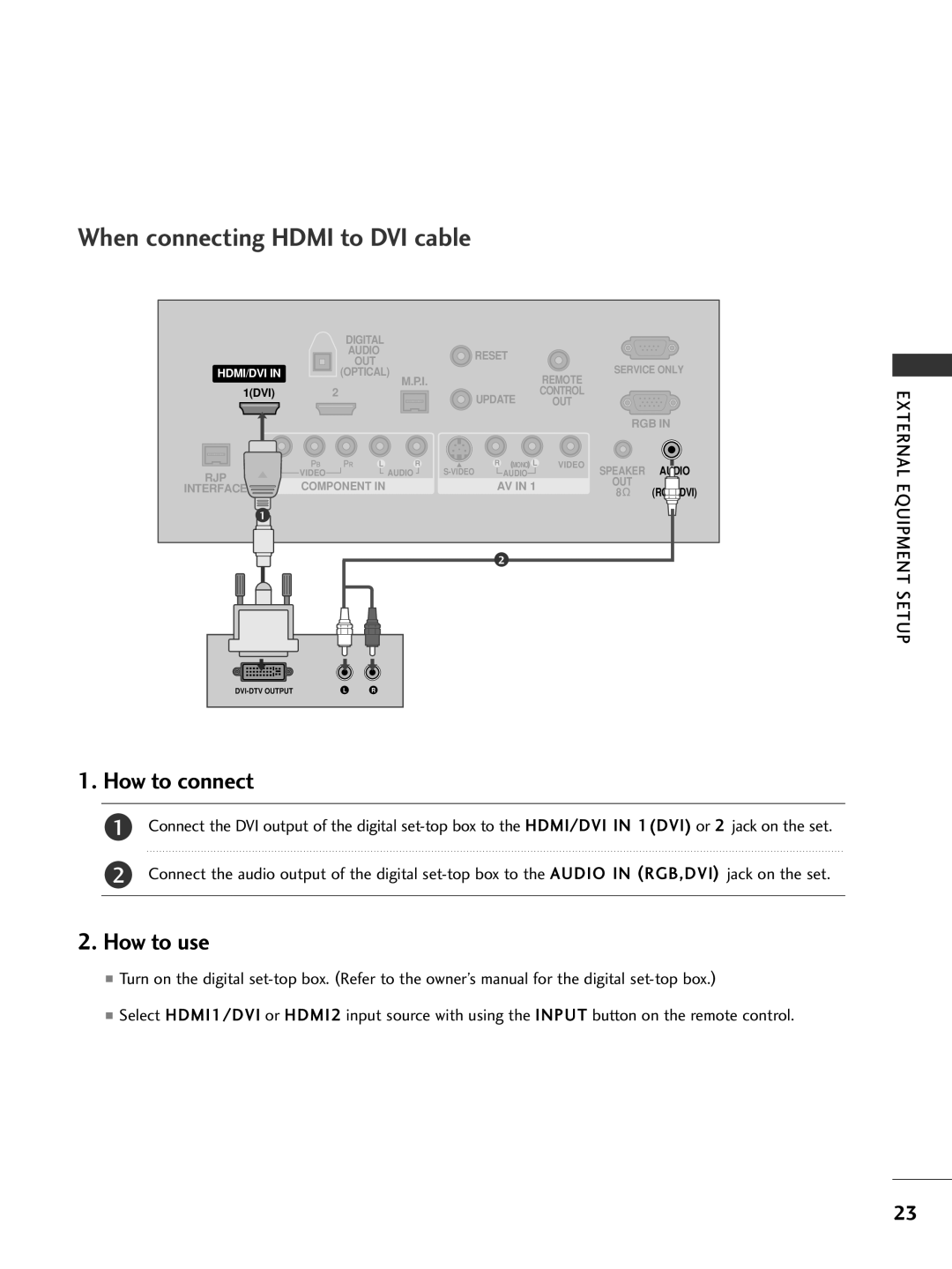 LG Electronics 42LB5DC, 42PG65C, 42PG60C, 42LC50C, 42LC5DC, 37LG515H, 37LG500H, 37LG505H When connecting Hdmi to DVI cable 