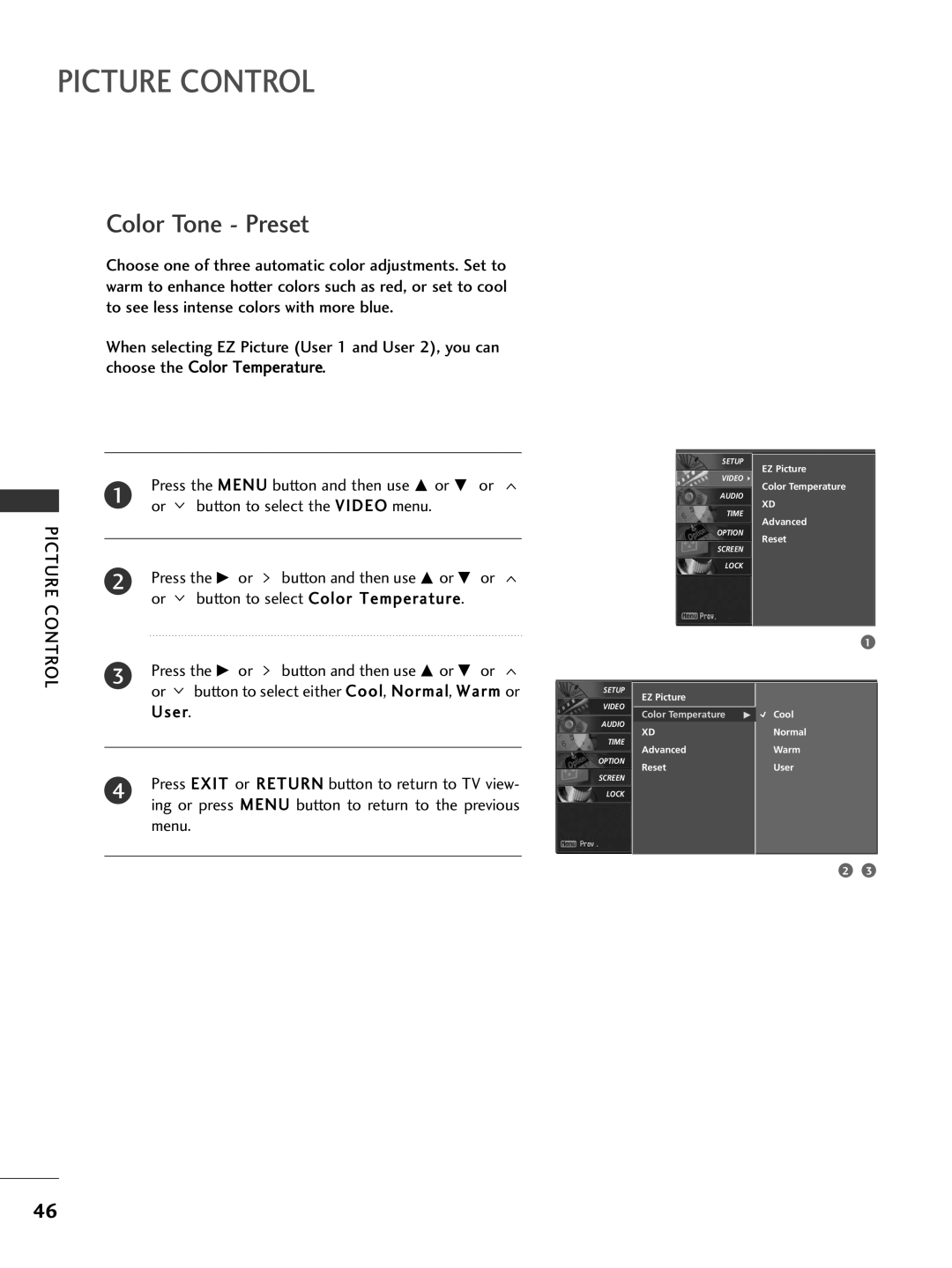 LG Electronics 32LC50C, 42PG65C, 42PG60C, 42LC50C, 42LC5DC, 37LG515H, 37LG500H, 37LG505H, 37LC50CB, 37LC5DC Color Tone Preset 