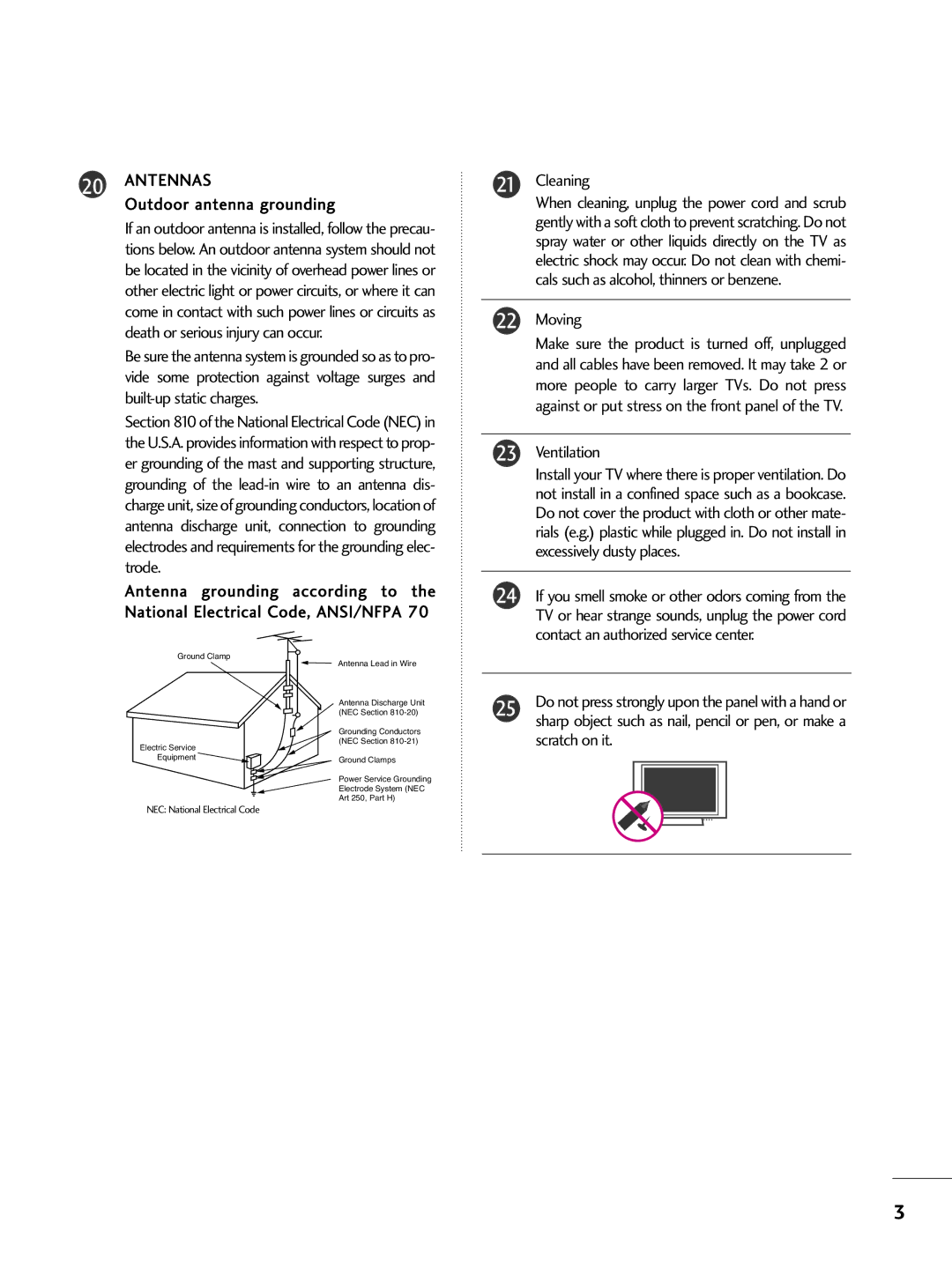 LG Electronics 37LG500H, 42PG65C, 42PG60C, 42LC50C, 42LC5DC, 37LG515H, 37LG505H, 37LC50CB, 37LC5DC1, 37LC5DCB, 32LX50C Antennas 