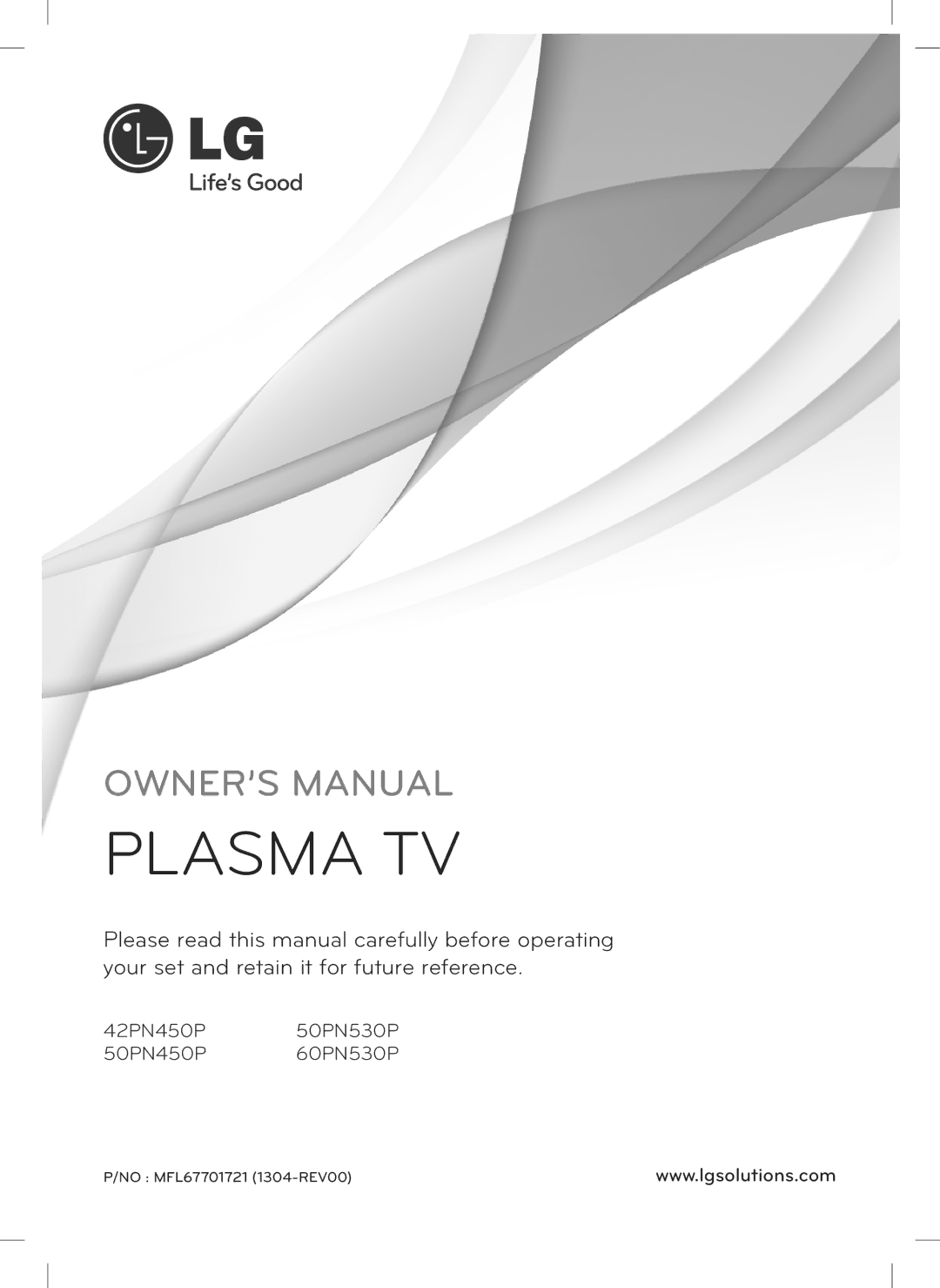 LG Electronics 50PN530P, 42PN450P, 50PN450P, 60PN530P owner manual Plasma TV 