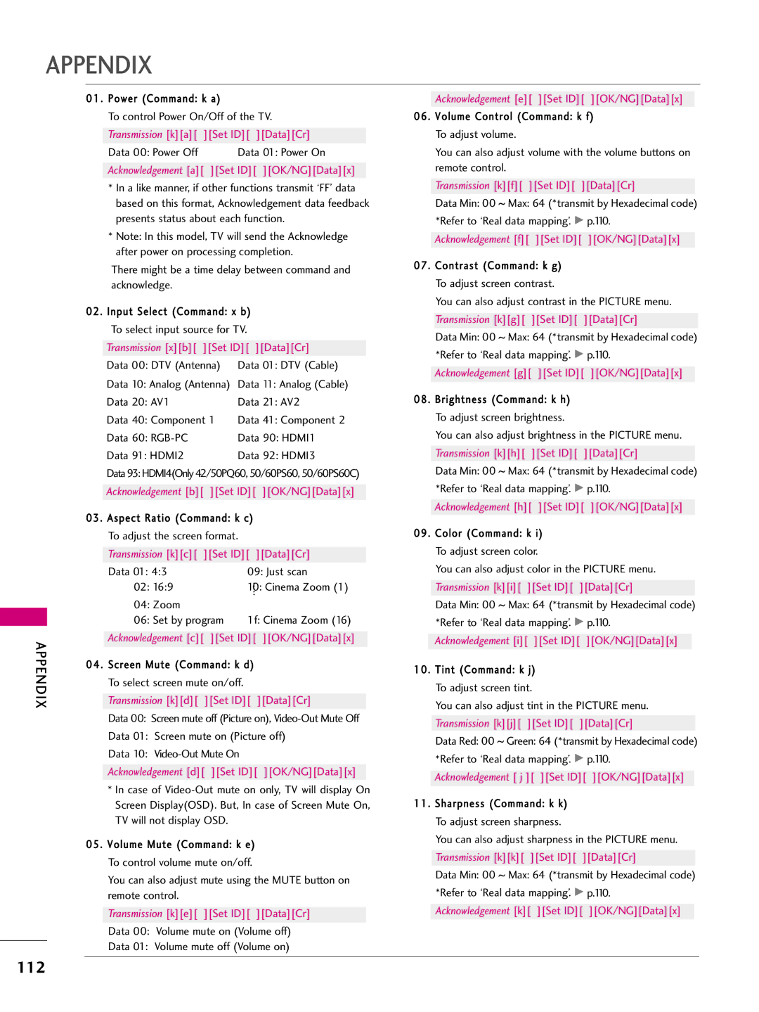 LG Electronics 50PQ31, 42PQ10, 42PQ31, 42PQ30C, 50PQ30C, 50PQ10, 50PS10, 50PS60C, 60PS10, 60PS60C owner manual 112 