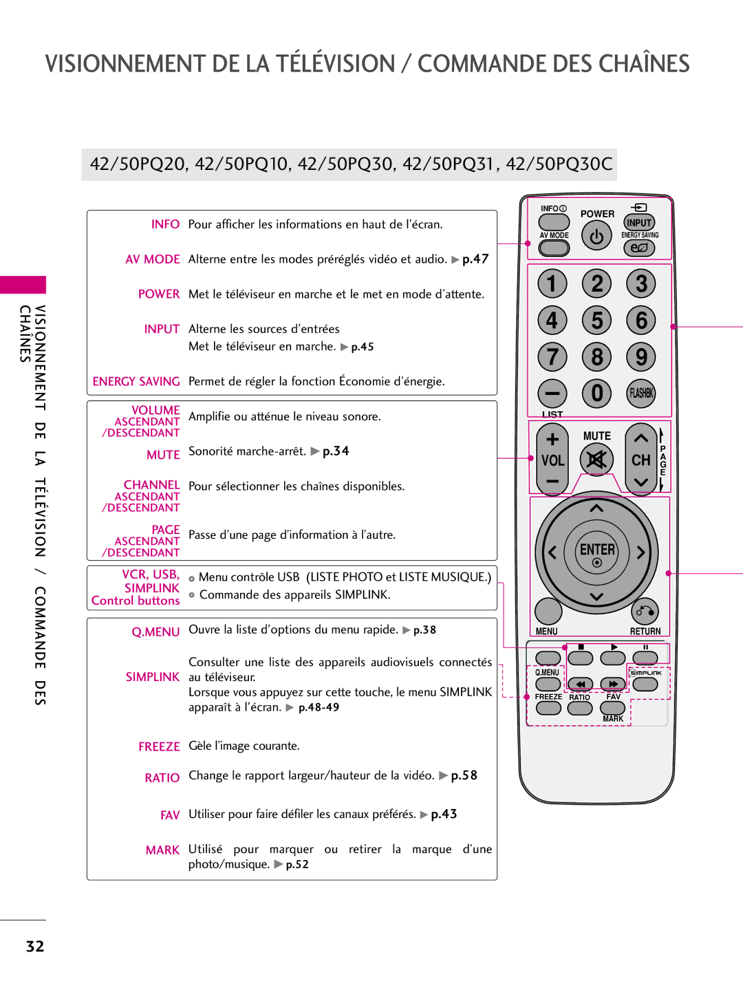 LG Electronics 42PQ31 Info Pour afficher les informations en haut de l’écran, Visionnement DE Chaînes, LA Télévision 