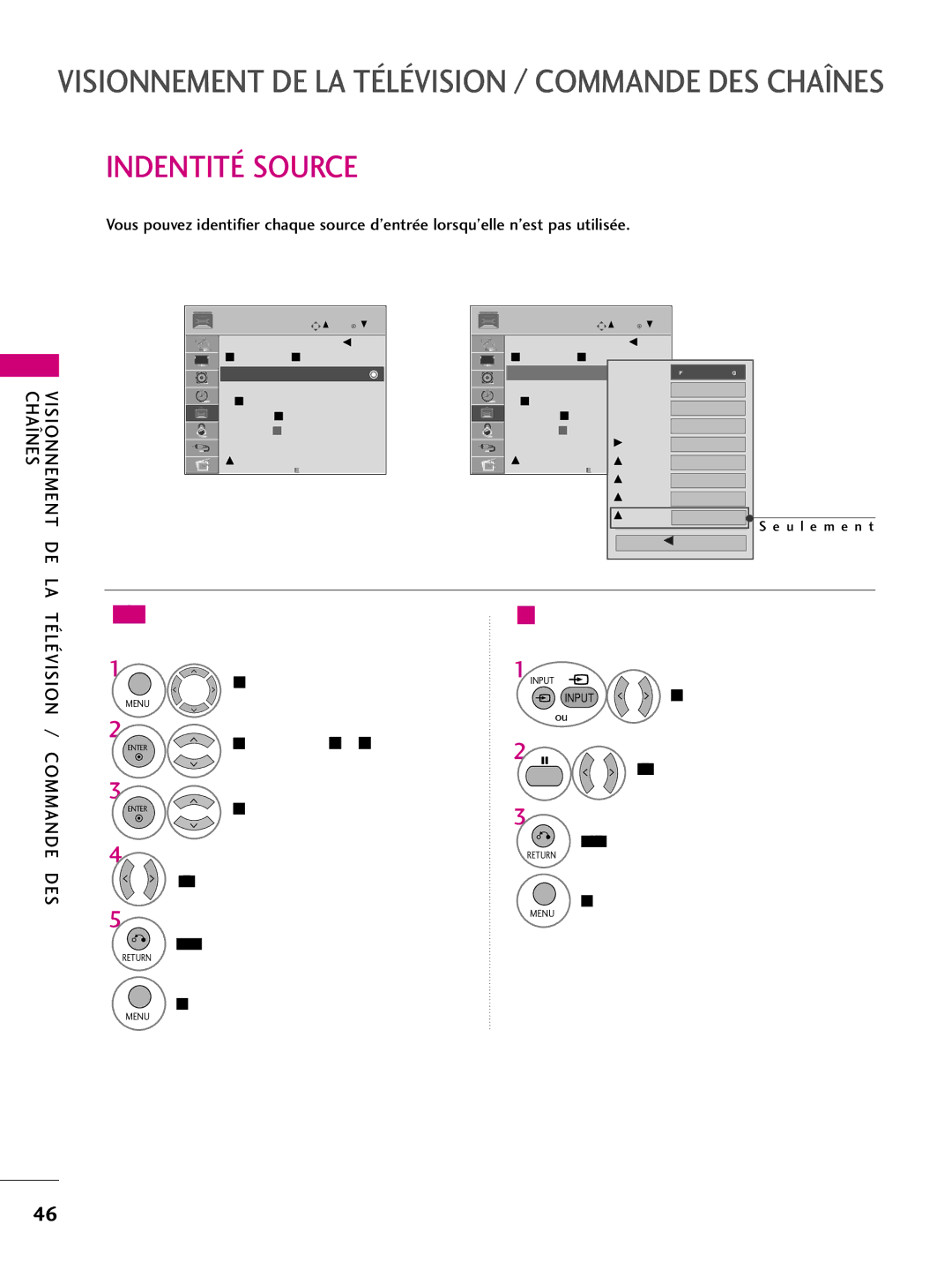 LG Electronics 50PQ10, 42PQ10, 42PQ31, 42PQ30C, 50PQ30C, 50PQ31, 50PS10, 50PS60C Indentité Source, Au moyen du menu Option 