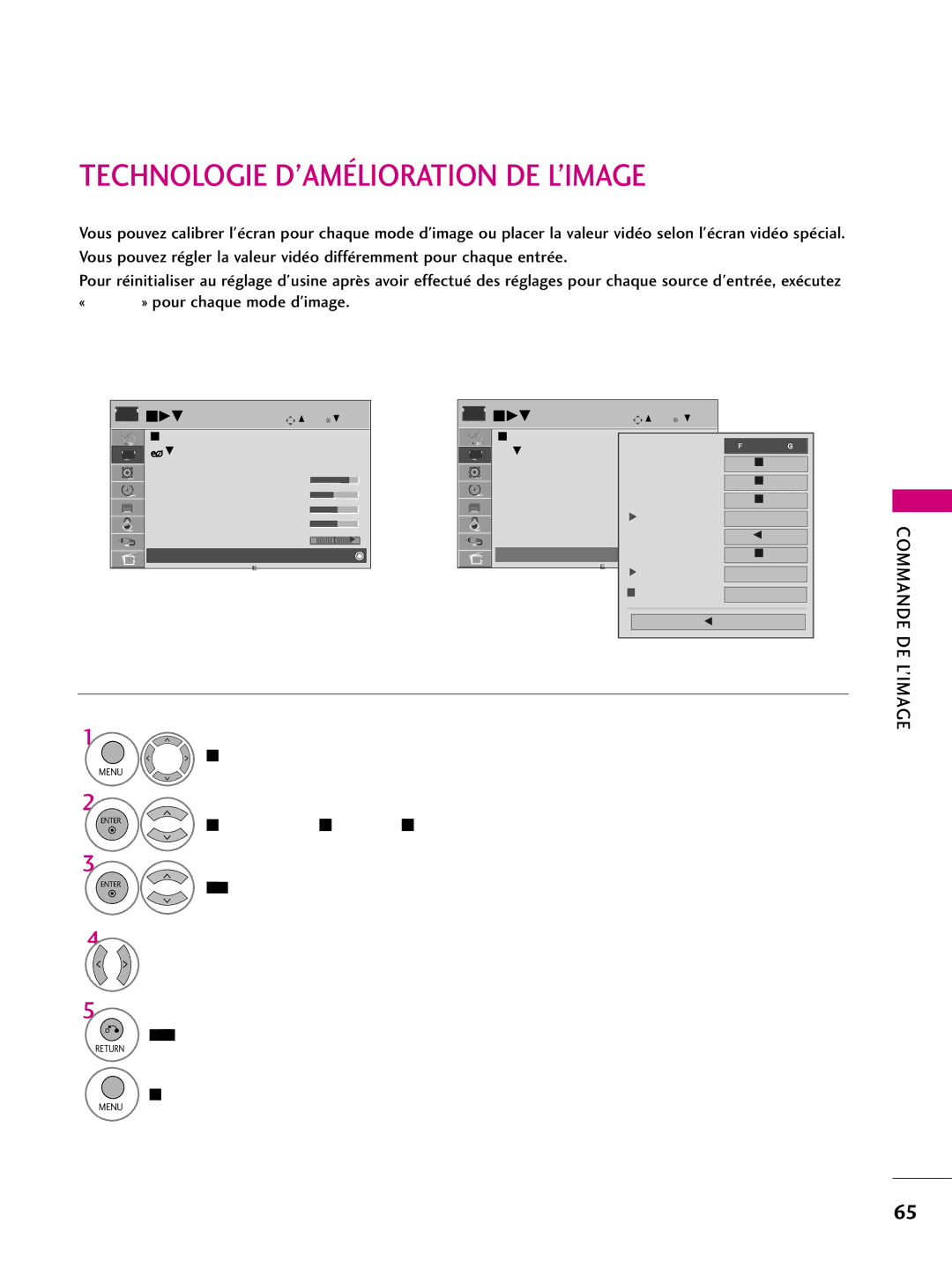 LG Electronics 50PQ31, 42PQ10, 42PQ31, 42PQ30C, 50PQ30C Technologie D’AMÉLIORATION DE L’IMAGE, Moyen G, Contrôle avancé 