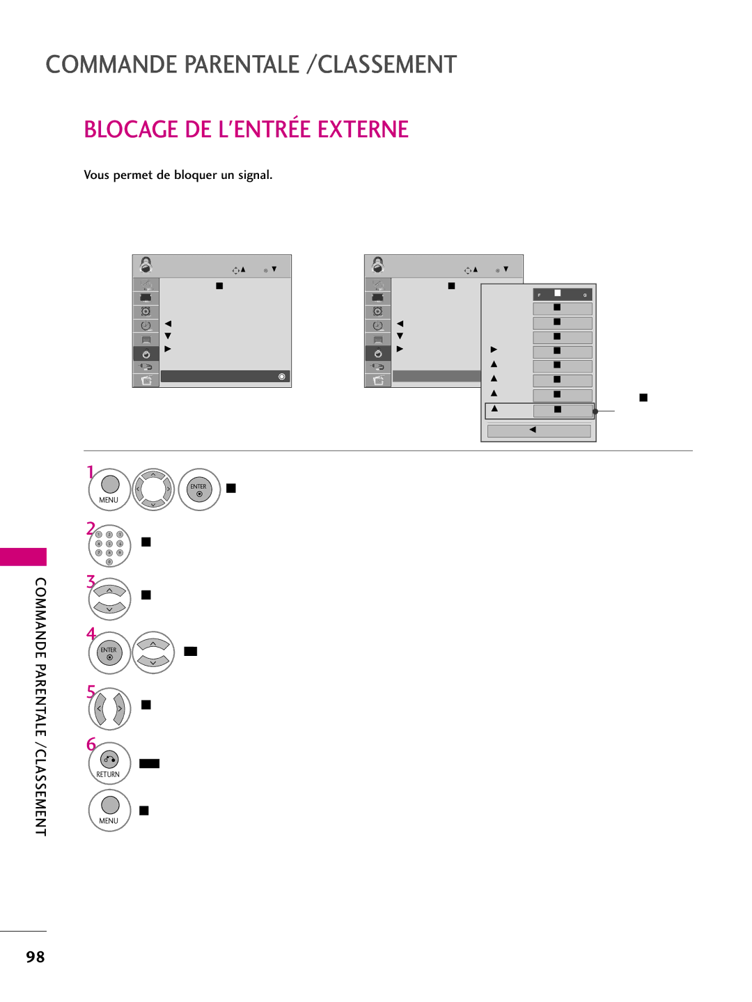 LG Electronics 50PS60C, 42PQ10 Blocage DE Lentrée Externe, Vous permet de bloquer un signal, Sélectionnez Blocage Sources 